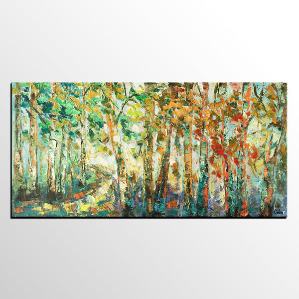 Contemporary Art, Wall Art, Birch Tree Painting, Abstract Painting, Custom Canvas Painting, Oil Painting