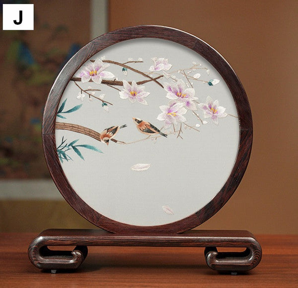 Silk Embroidered Ornament, Traditional Chinese Suzhou Flower and Birds Embroidery Ornaments, Exclusive Business Presents, Creative Birthday Gift, Premium Souvenir-artworkcanvas