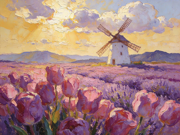 Purple Tulips of Provence, Heavy Texture Paintings, Original Oil Paintings, Small Landscape Paintings, Small Oil Paintings on Canvas, Small Canvas Paintings, Hand Painted Canvas Art-artworkcanvas