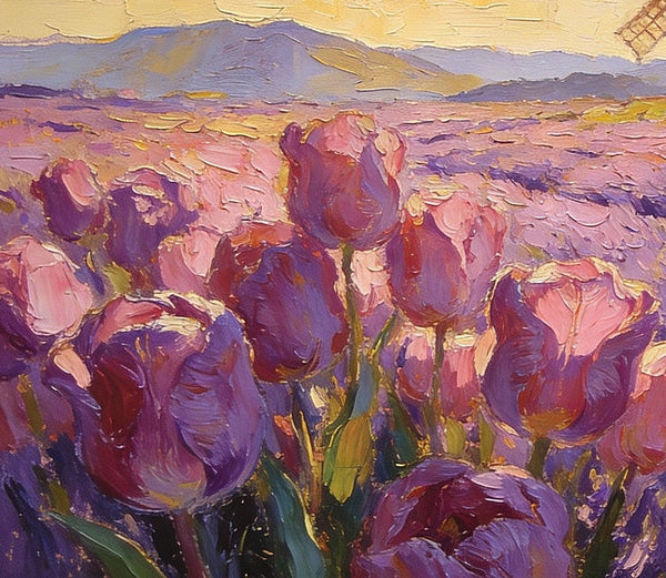 Purple Tulips of Provence, Heavy Texture Paintings, Original Oil Paintings, Small Landscape Paintings, Small Oil Paintings on Canvas, Small Canvas Paintings, Hand Painted Canvas Art-artworkcanvas