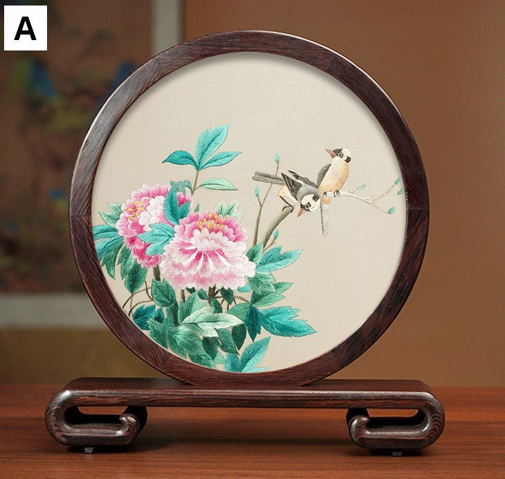 Embroidered Ornament, Traditional Chinese Suzhou Flower and Birds Silk Embroidery Ornaments, Exclusive Business Presents, Creative Birthday Gift, Premium Souvenir-artworkcanvas