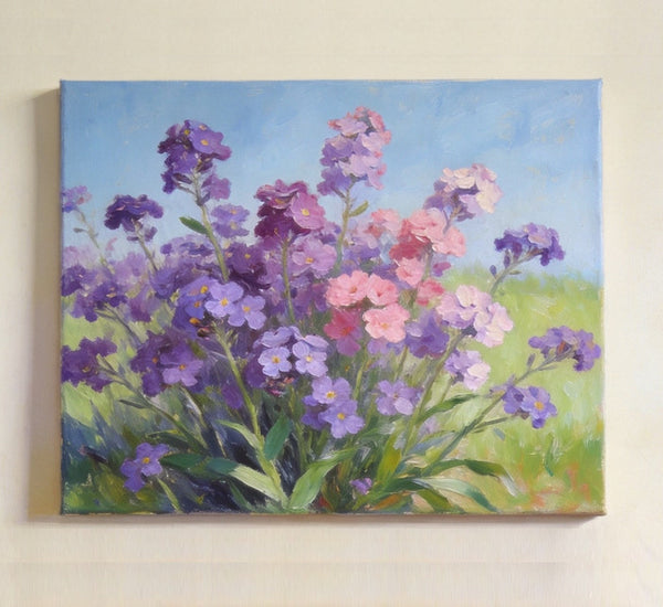 Original Small Canvas Artwork, Purple and Pink Forget-me-nots Blooming Wild, Buy Small Artwork Online, Still Life Painting, Original Flower Paintings, Hand Painted Canvas Art