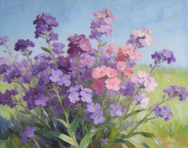 Original Small Canvas Artwork, Purple and Pink Forget-me-nots Blooming Wild, Buy Small Artwork Online, Still Life Painting, Original Flower Paintings, Hand Painted Canvas Art-artworkcanvas