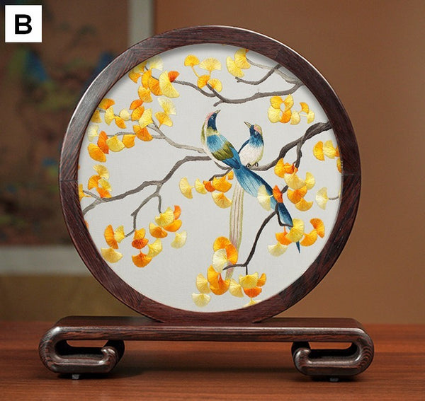Embroidered Ornament, Traditional Chinese Suzhou Flower and Birds Silk Embroidery Ornaments, Exclusive Business Presents, Creative Birthday Gift, Premium Souvenir-artworkcanvas
