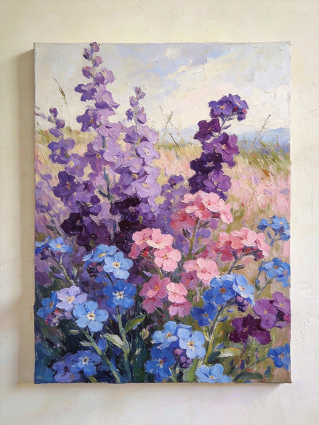 Hand Painted Canvas Art, Wild Purple Forget-me-nots in Bloom, Original Flower Paintings, Small Canvas Wall Art Paintings, Original Oil Paintings-artworkcanvas