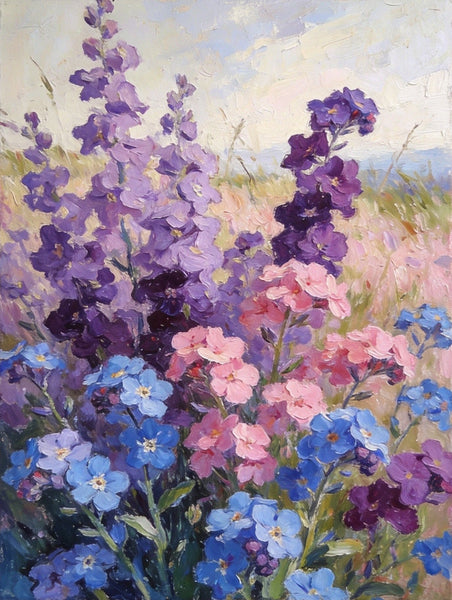 Hand Painted Canvas Art, Wild Purple Forget-me-nots in Bloom, Original Flower Paintings, Small Canvas Wall Art Paintings, Original Oil Paintings-artworkcanvas