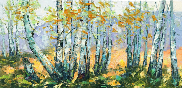 Custom Dining Room Wall Art, Landscape Painting, Birch Tree Painting, Impasto Canvas Art