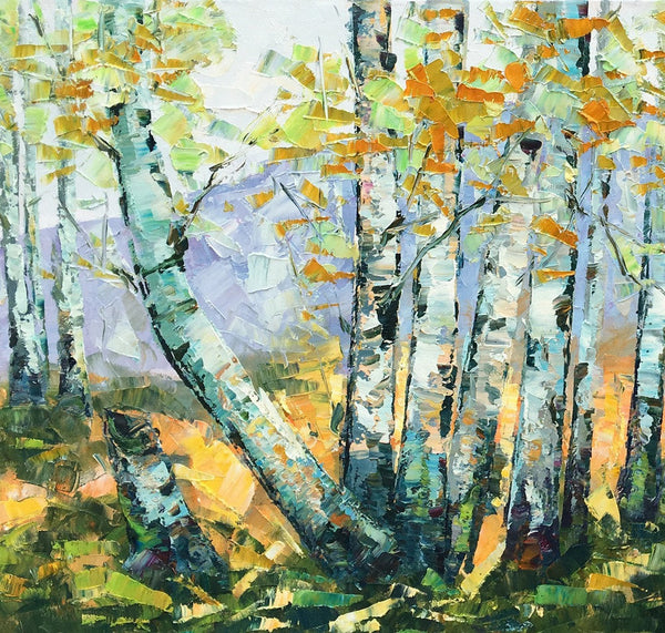 Custom Dining Room Wall Art, Landscape Painting, Birch Tree Painting, Impasto Canvas Art