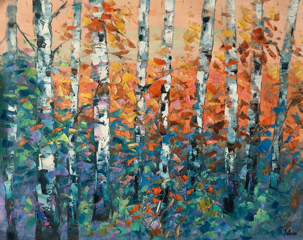 Birch Tree Painting, Large Oil Painting, Custom Canvas Artwork, Canvas Painting for Bedroom