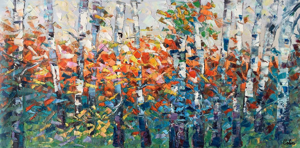 Birch Tree Painting, Impasto Art, Large Canvas Art, Bedroom Canvas Painting, Custom Extra Large Painting