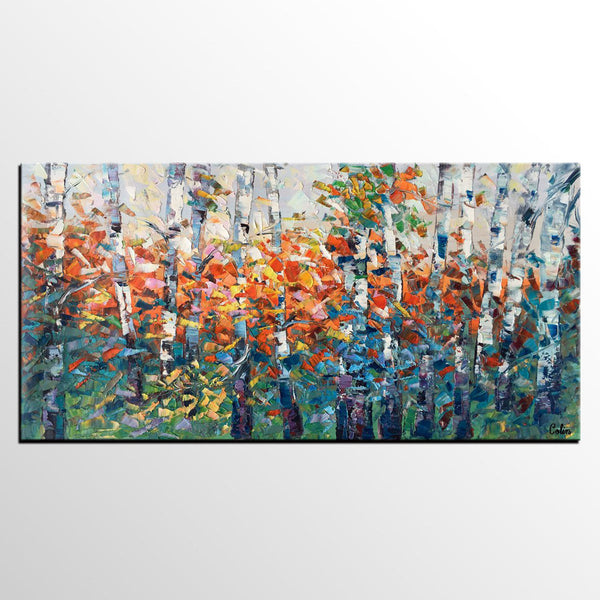 Birch Tree Painting, Impasto Art, Large Canvas Art, Bedroom Canvas Painting, Custom Extra Large Painting