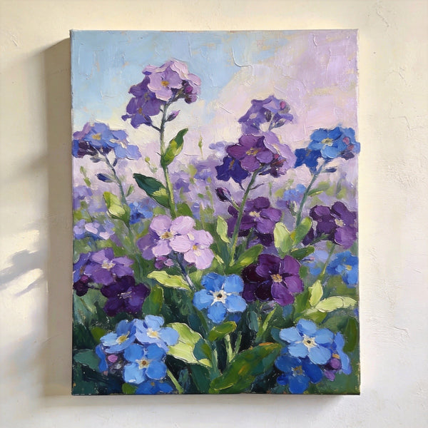 Original Flower Paintings, Hand Painted Canvas Art, Wild Purple Blue Forget-me-nots in Bloom, Small Canvas Wall Art Paintings, Original Oil Paintings-artworkcanvas