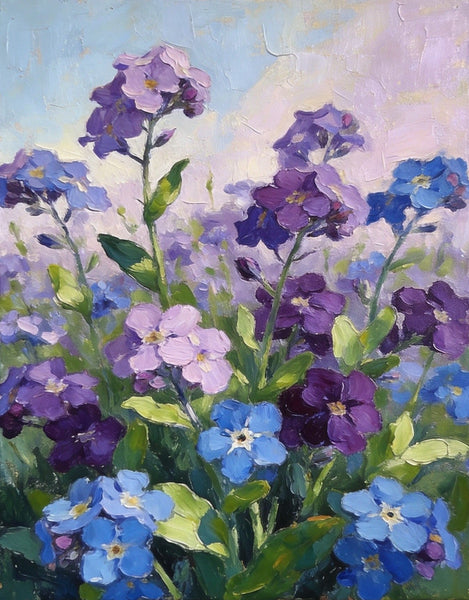 Original Flower Paintings, Hand Painted Canvas Art, Wild Purple Blue Forget-me-nots in Bloom, Small Canvas Wall Art Paintings, Original Oil Paintings-artworkcanvas
