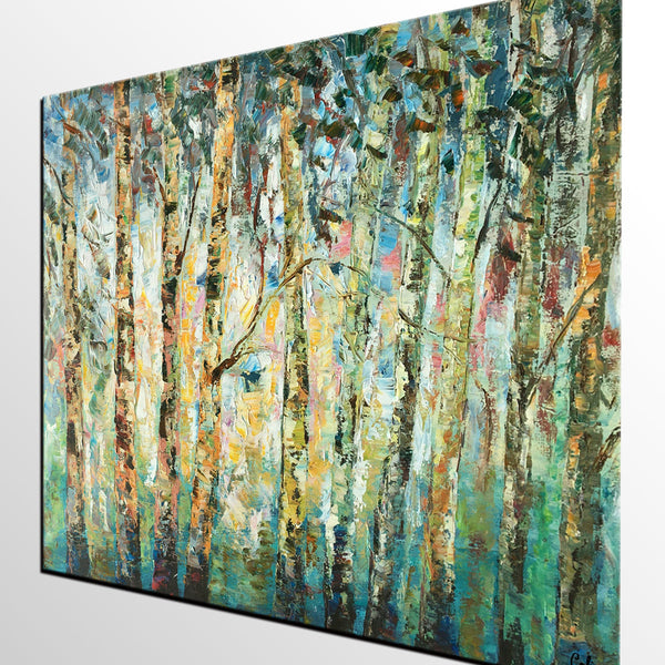 Abstract Landscape Painting, Birch Tree Painting, Bedroom Wall Art Paintings, Simple Modern Art, Custom Landscape Painting for Bedroom