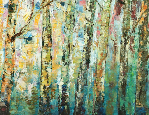 Abstract Landscape Painting, Birch Tree Painting, Bedroom Wall Art Paintings, Simple Modern Art, Custom Landscape Painting for Bedroom