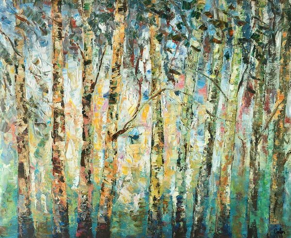 Abstract Landscape Painting, Birch Tree Painting, Bedroom Wall Art Paintings, Simple Modern Art, Custom Landscape Painting for Bedroom