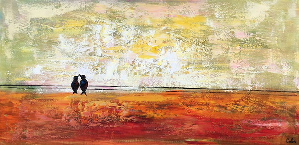 Bird at Wire Painting, Original Painting for Sale, Large Canvas Paintings, Simple Modern Painting, Love Birds Painting, Anniversary Gift