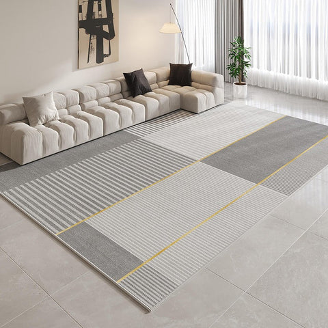 Contemporary Modern Rugs for Bedroom, Gray Modern Rug Ideas for Living Room, Abstract Grey Geometric Modern Rugs, Modern Rugs for Dining Room-artworkcanvas