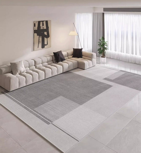 Simple Grey Modern Rugs for Living Room, Contemporary Modern Rugs for Bedroom, Gray Modern Rugs for Dining Room, Abstract Geometric Modern Rugs for Sale-artworkcanvas