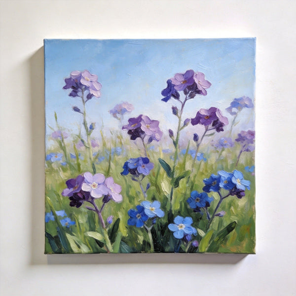 Original Small Canvas Artwork, Purple and Blue Forget-me-nots Blooming Wild, Buy Small Artwork Online, Still Life Painting, Original Flower Paintings, Hand Painted Canvas Art-artworkcanvas
