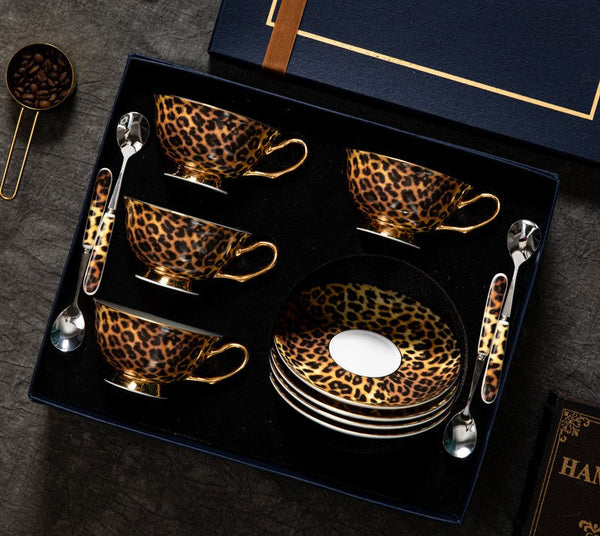 Creative Porcelain Tea Cup Saucer Set, Modern Ceramic Cups, 7.8 oz Ceramic Coffee Cups, Unique Tea Cup and Saucer in Gift Box-artworkcanvas