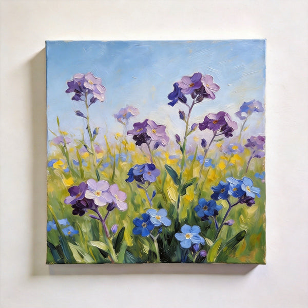 Small Canvas Artwork, Purple and Blue Forget-me-nots Blooming Wild, Buy Small Artwork Online, Hand Painted Canvas Art, Still Life Painting, Original Flower Paintings-artworkcanvas