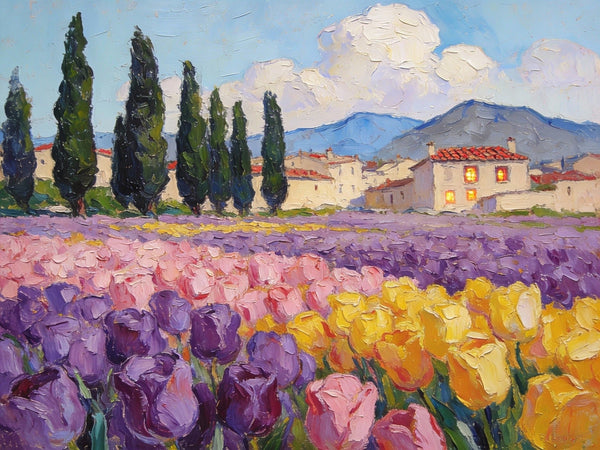 Blooming Tulips in the Countryside, Small Oil Paintings on Canvas, Hand Painted Canvas Art, Heavy Texture Oil Paintings, Original Artwork Small Paintings, Small Wall Paintings-artworkcanvas