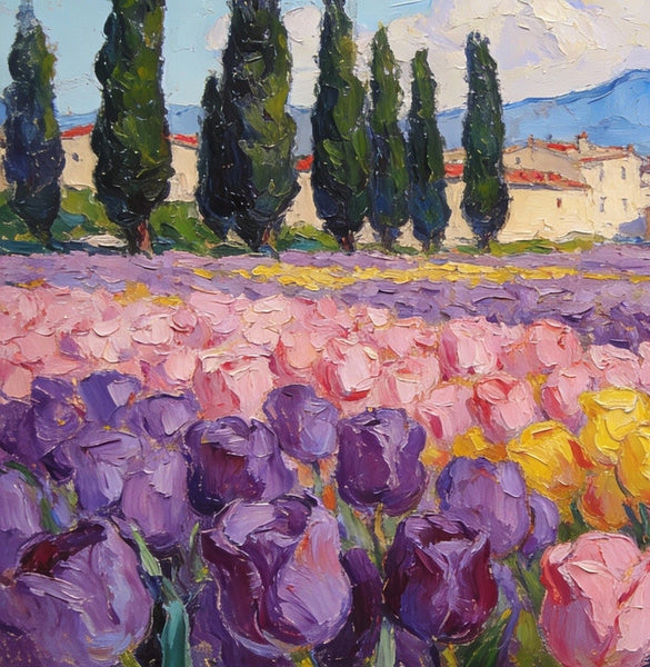 Blooming Tulips in the Countryside, Small Oil Paintings on Canvas, Hand Painted Canvas Art, Heavy Texture Oil Paintings, Original Artwork Small Paintings, Small Wall Paintings-artworkcanvas