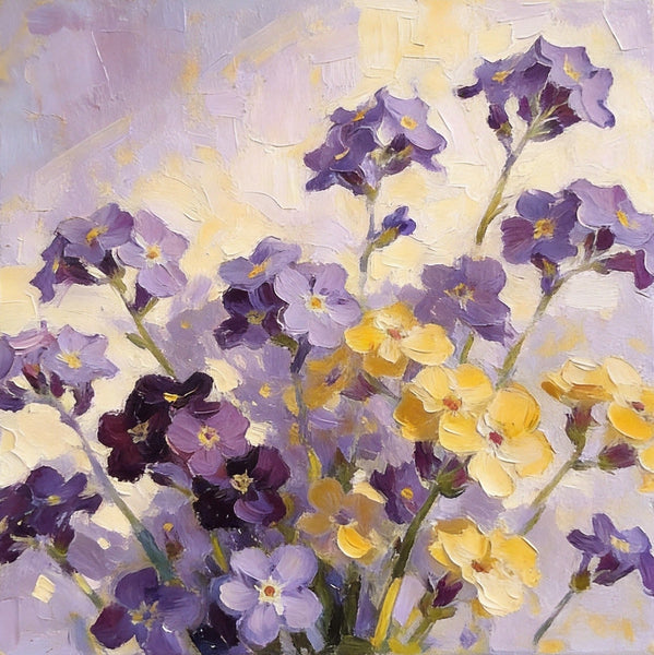 Small Canvas Artwork, Original Flower Paintings, Blooming Purple Yellow Forget-me-nots, Still Life Painting, Hand Painted Canvas Art, Buy Small Paintings Online-artworkcanvas