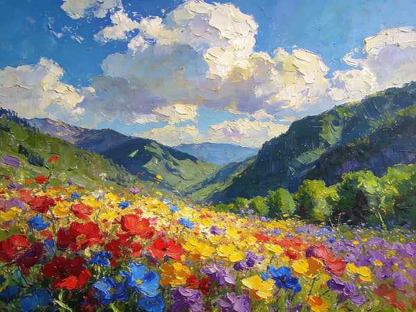 Hand Painted Canvas Art, A Valley in Bloom with Spring Flowers, On Canvas Small Paintings, Original Wall Art Paintings, Original Artwork Small Paintings, Small Landscape Paintings-artworkcanvas