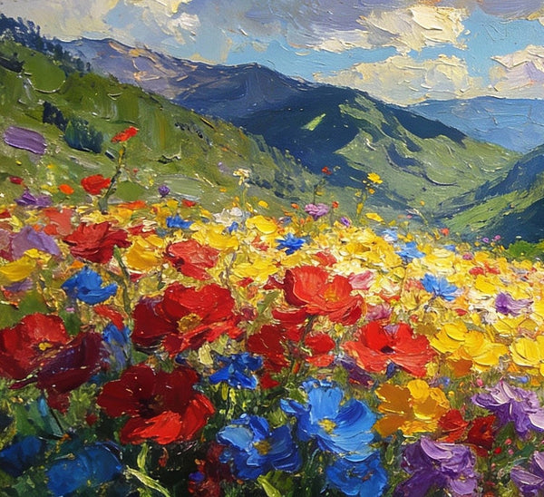 Hand Painted Canvas Art, A Valley in Bloom with Spring Flowers, On Canvas Small Paintings, Original Wall Art Paintings, Original Artwork Small Paintings, Small Landscape Paintings-artworkcanvas