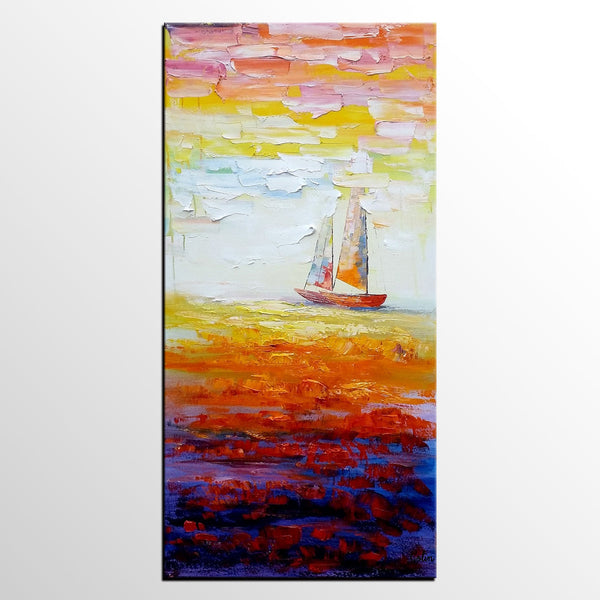 Sailing Boat at Sea, Heavy Texture Art, Original Painting, Custom Extra Large Painting