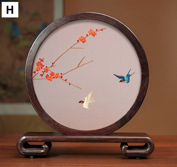 Traditional Chinese Suzhou Flower and Birds Silk Embroidery Ornaments, Exclusive Business Presents, Creative Birthday Gift, Premium Souvenir-artworkcanvas