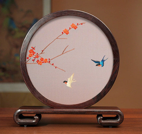 Embroidered Ornament, Traditional Chinese Suzhou Flower and Birds Silk Embroidery Ornaments, Exclusive Business Presents, Creative Birthday Gift, Premium Souvenir-artworkcanvas