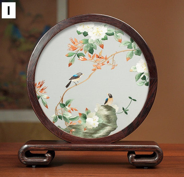 Traditional Chinese Suzhou Flower and Birds Silk Embroidery Ornaments, Exclusive Business Presents, Creative Birthday Gift, Premium Souvenir-artworkcanvas