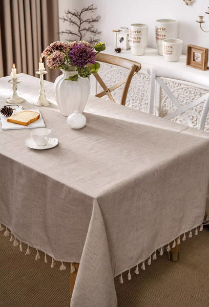 Simple Linen Rectangle Table Cover for Dining Room Table, Large Brown Tablecloth for Home Decoration, Modern Table Cloth, Square Tablecloth for Round Table-artworkcanvas