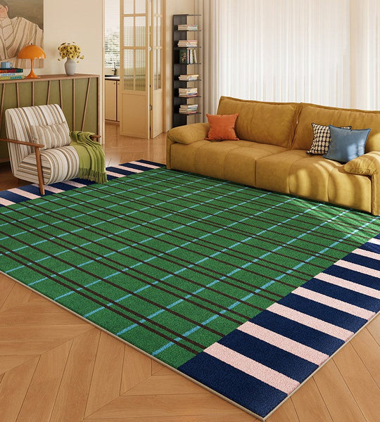 Modern Rugs for Living Room, Geometric Area Rugs, Green Mid Century Contemporary Rugs, Colorful Area Rugs for Bedroom-artworkcanvas