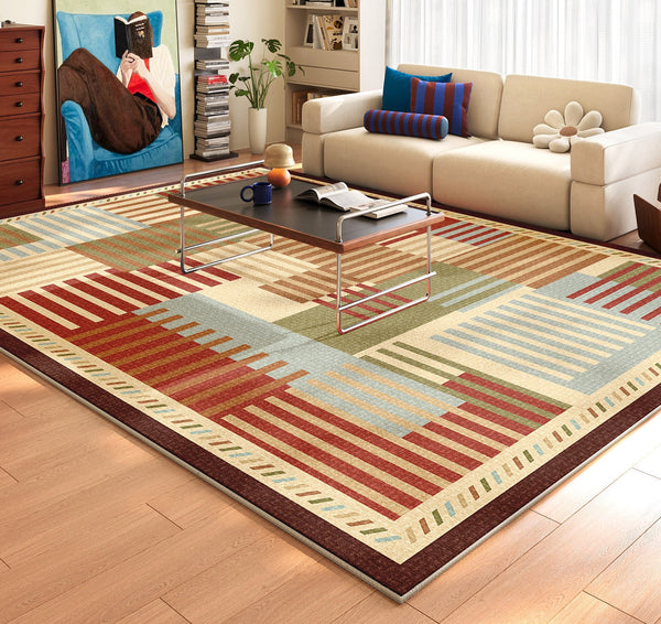 Modern Living Room Rug Placement Ideas, Contemporary Geometric Rugs for Bedroom, Colorful Carpets for Apartment, Living Room Modern Rugs