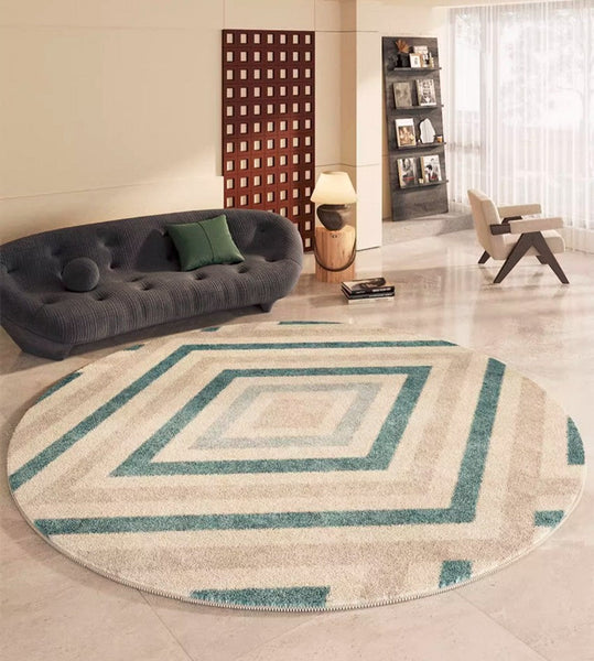 Simple Abstract Contemporary Round Rugs, Modern Area Rugs under Coffee Table, Geometric Modern Rugs for Bedroom, Thick Round Rugs for Dining Room-artworkcanvas