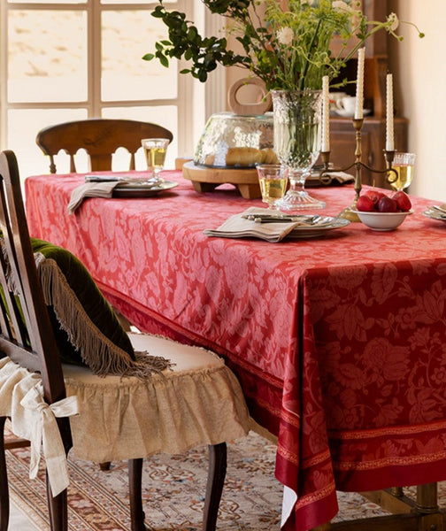 Christmas Table Cloth, Wedding Tablecloth, Red Flower Pattern Tablecloth for Home Decoration, Rectangle Tablecloth for Dining Room Table, Square Tablecloth-artworkcanvas