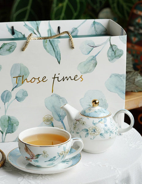 Stackable Teapot and Cup Set, Ceramic Tea Pot with Integrated Cup, Porcelain Teapot with Matching Cup and Saucer in Gift Box, Mother-and-Baby Teapot with Matching Saucer-artworkcanvas