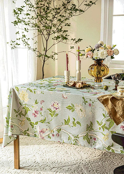 Singing Bird Tablecloth for Round Table, Kitchen Table Cover, Flower Table Cover for Dining Room Table, Modern Rectangle Tablecloth Ideas for Oval Table-artworkcanvas