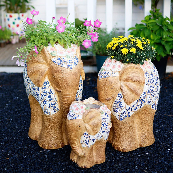 Oversized Garden Flower Pot, Modern Outdoor Garden Flower Pots, Extra Large Elephant Garden Flowerpots, Animal Statue for Garden Ornaments, Large Resin Statue for Garden-artworkcanvas
