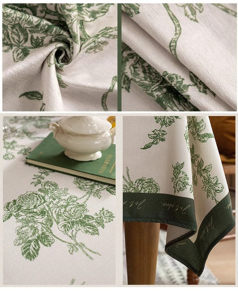 Chenille Flower Tablecloth for Dining Table, Elegant French Style Table Cover for Dining Room Table, Modern Rectangle Tablecloth for Oval Table-artworkcanvas