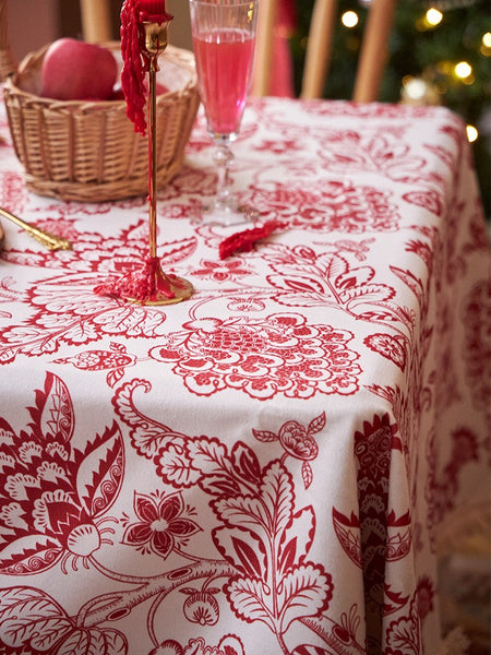Flower Pattern Tablecloth for Holiday Decoration, Square Tablecloth for Round Table, Large Cotton Rectangle Tablecloth for Home Decoration, Farmhouse Table Cloth Dining Room Table-artworkcanvas