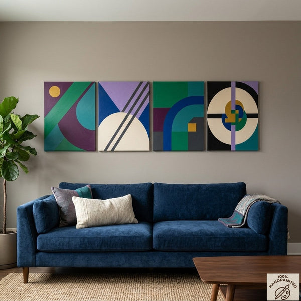 Abstract Geometric Art, Modern Paintings for Mid Century Living Room, Multi Panel Canvas Paintings-artworkcanvas