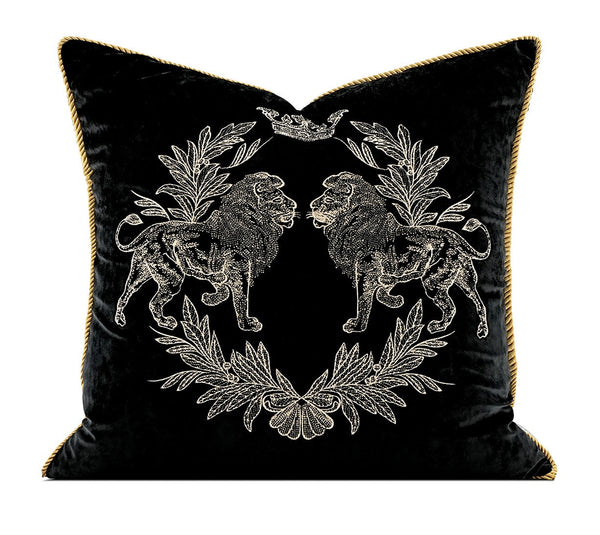 Modern Pillows for Couch, Embroidery Lion Decorative Pillow Covers, Decorative Throw Pillows for Living Room, Large Modern Sofa Pillows-artworkcanvas