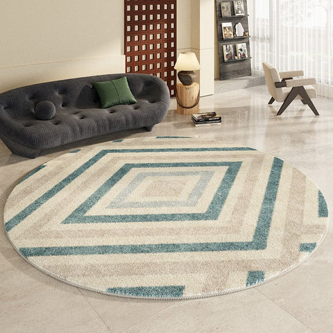 Simple Abstract Contemporary Round Rugs, Modern Area Rugs under Coffee Table, Geometric Modern Rugs for Bedroom, Thick Round Rugs for Dining Room-artworkcanvas
