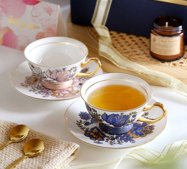 Elegant Ceramic Coffee Cups, Afternoon British Tea Cups, Unique Iris Flower Tea Cup and Saucer in Gift Box, Royal Porcelain Tea Cup Set-artworkcanvas