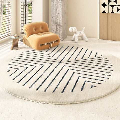 Geometric Modern Rug Ideas for Living Room, Thick Round Rugs for Dining Room, Abstract Contemporary Round Rugs for Bedroom-artworkcanvas